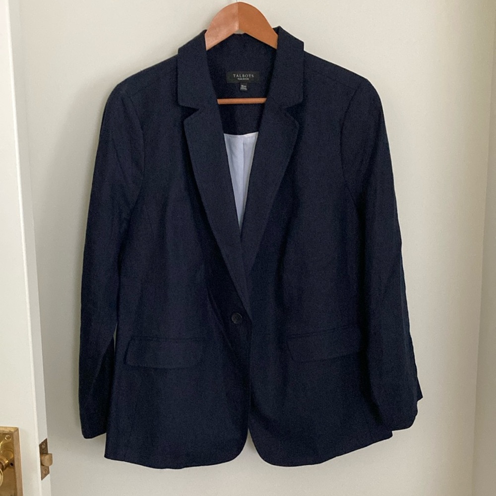 Talbots Dark Navy 100% Linen Summer Weight Blazer in plus petite 18WP
